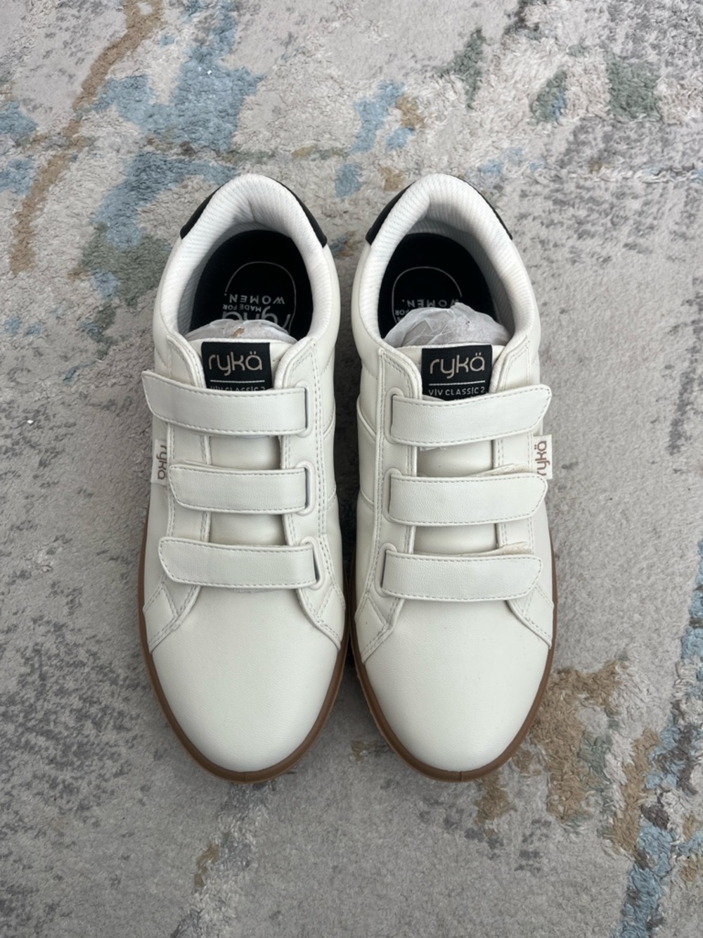 Ryka Women’s White Velcro Sneakers with Tan Sole